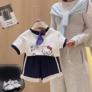 GOYES 산리오 헬로 키티 반팔 긴바지 상하의 세트 어린이 반팔 세트