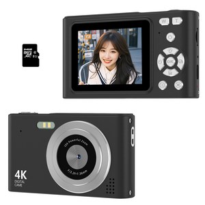 RUNHome 4800w 레트로 미니 디지털 카메라 여행용 인생+64G메모리카드, 블랙, H15