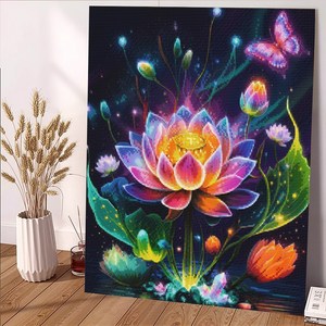 wonderful live 보석십자수 대형 DIY 키트 캔버스형 액자 풍경 인물 해바라기 꽃식물 부엉이 40 x 50 cm, 1개, 신성한 연꽃