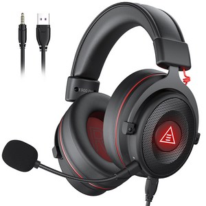 EKSA E900 게이밍 헤드셋 탈착식 노이즈캔슬링 마이크 ps4/ps5/xbox 호환, black-red USB 연결선 RGB, black-red USB 연결선 RGB
