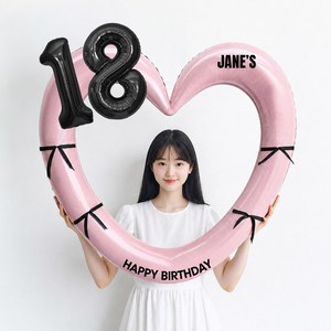 해피제이니 블랙 숫자 하트프레임 풍선 생일파티용품세트(프리레터링 시트지 포함) 포토존, 1세트, 18 핑크