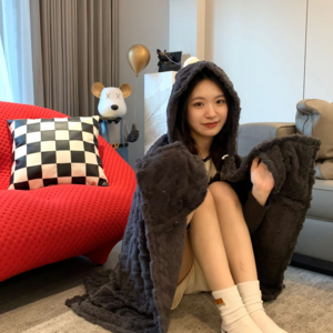 바이모어 후드 망토 학생 사무실 캠핑 담요, 1개, 그레이