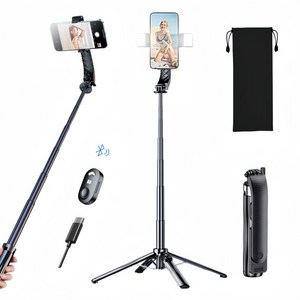 스피덱스 무선 블루투스 올인원 셀카봉 스마트폰 카메라 고프로 호환 4단 사각 미니 삼각대 LED 보광등 103cm, P07-블랙, 1개