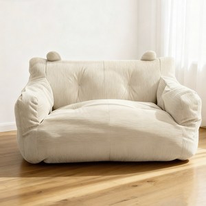 하루꿈 귀엽운 곰돌이 코듀로이 1인 빈백쇼파 거실패브릭 소파 +쿠션, 베이지