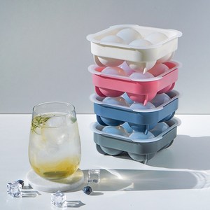 [국내생산] 실리콘 원형 얼음틀 4구 빅얼음틀 아이스트레이, 1개, 네이비