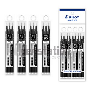 파이롯트 프릭션 지워지는 노크 볼펜 0.5mm/0.7mm 흑색 리필심 4개 세트(파이롯트 정품 블리스터 케이스 포장/선물 용), 0.5mm 리필 흑색(3개입) 4개 세트, 1팩