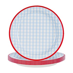 Easytime 종이접시 블루 체크 패턴 방수 및 방유 친환경 제품 22cm, 5세트, 10개