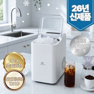 [2026년 신제품] 대웅 슬림형 급속 제빙기 SUS304 스텐 아이스 메이커 제빙량 12kg, DW-ICE12K8W