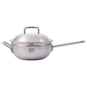 AMT 316Ti 스텐 통5중 인덕션 샤프 편수 파티웍, 실버, 1개, 24cm