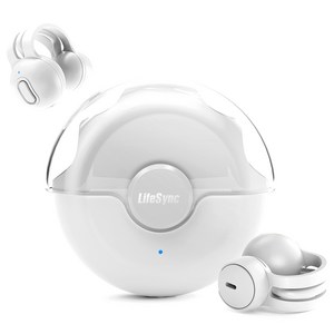 LifeSync 오픈형 블루투스 이어폰 귀걸이형 무선 이어폰 귀 안아픈 운동용 자동페어링 방수, 화이트, H08