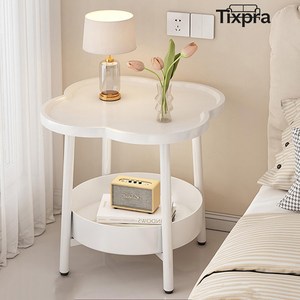 Tixpra 다기능 흰색 머릿장 이층 침실 선반 티 테이블, 베이지