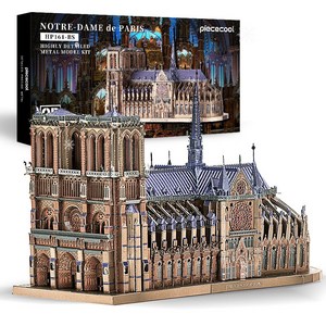 피스쿨 3D 메탈 퍼즐 노트르담 대성당 파리 랜드마크 모형 DIY 조립 키트, 1개, 골드블루, 382피스