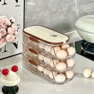 KDNC 주방 다층 타이머 슬라이드식 자동 계란 배급기 휴대용 계란 거치대 계란 보관함, 1개, 투명색