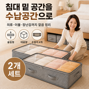 메비온 언더베드 수납함 대용량 이불 수납 방수 옷정리, 2개, 라이트그레이
