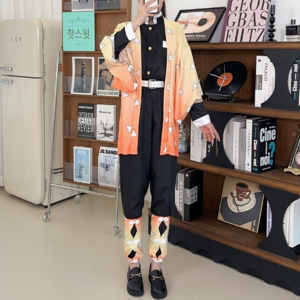 귀멸의 칼날 젠이츠 코스프레 의상 풀세트 할로윈 파티 성인용