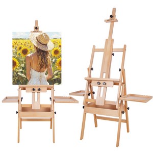 SOMIME 프리미엄 접이식 고급 원목 대형 이젤 테이블이젤 미술용 화판 수납 업그레이드 멀티탑 화이트보드 이젤 접이식 사이드 트레이