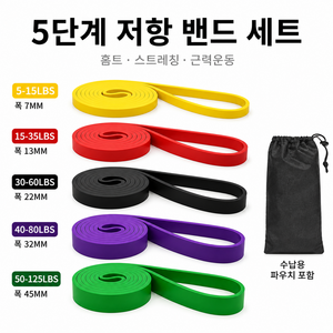 프리미엄 고탄성 논슬립 피트니스 저항 밴드 필라테스 요가 스트랩, 1개, 5색 세트