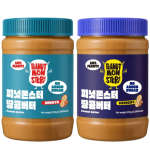 [압도적 고소함] 피넛몬스터 무첨가 무가당 100% 땅콩버터 크런치500g +스무스 500g, 1세트, 1kg