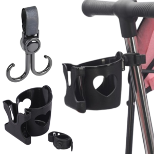 프라홈 개모차 유모차 컵홀더 회전 가방걸이 후크, 블랙