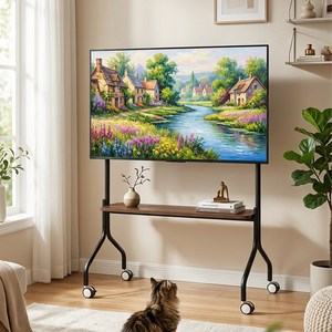 하루꿈 이동식 TV 스탠드 거치대 바퀴형 거실 사무실 회의실 모니터 티비 다용도 거치대, 1개, 블랙