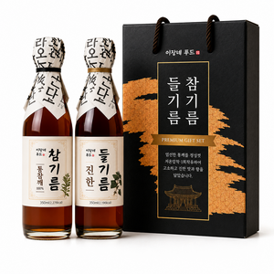 [이장네] 전통압착 통참깨 참기름 350ml + 들기름 350ml 프리미엄 선물세트, 1세트