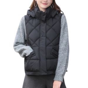 Makone 여성 겨울 솜 베스트 루즈핏 패션 퀄팅 아우터 민소매 패딩 후드 조끼