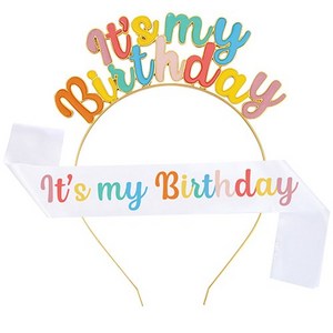 이자벨홈 it's my birthday 생일파티 어깨끈 머리띠 세트, 레인보우, 1세트