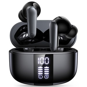 NICESUN 무선 블루투스 이어폰 커널형 노이즈 캔슬링 HiFi 고음질 이어폰 c타입 LED 디스플레이 이어폰 P13, 블랙