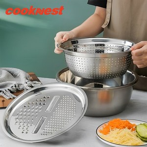 CookNest 스텐 강판 만능 채칼 3종 세트 채반 믹싱볼 똑순이 만능강판, 1개, 믹싱볼+채반+채칼