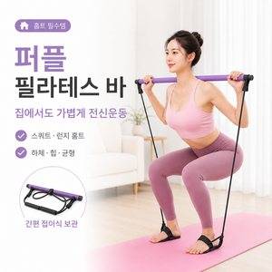 분리형 필라테스바 홈트레이닝 튜빙밴드 스틱 전신운동 근력운동 스트레칭 요가봉 발목스트랩 홈트 운동기구, 1개, 퍼플