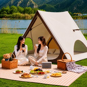 Keyura 원터치 삼각 텐트 휴대용 그늘막 텐트 방수 방충 통풍 야외 캠핑용, 1~3인용, 아이보리 브라운