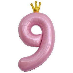 이벤트홀릭 초대형 왕관 숫자은박풍선, 핑크 9, 1개