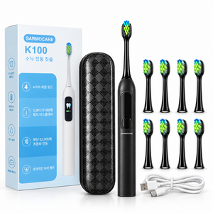 SARMOCARE 전동칫솔 스마트 스마트전동치솔 음파 전동칫솔 스윙 진동 4모드 칫솔모 8개입 KC 인증, 1개, Black, K100