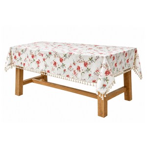 캐프마켓 플라워 린넨 테이블보 식탁보, 1개, 6인(140 x 220 cm), 레드