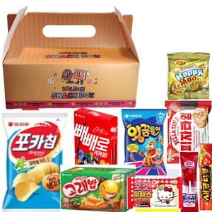 달콤새앰 간식박스 학교 학원 과자 교회 답례품 행사 단체 간식 꾸러미 박스 선물 세트 손잡이세트, 1개, 단체간식선물박스 9종