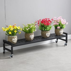 디원리빙 이동식 철제 화분정리대 베란다 바퀴형 화분선반 화분진열대, 1단, 블랙100cm X 소형(놓이 20cm)