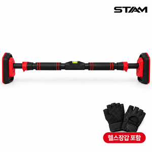 STAM 문틀 철봉 풀업바 무타공 홈트 턱걸이바 73-100cm 헬스장갑 포함, 블랙