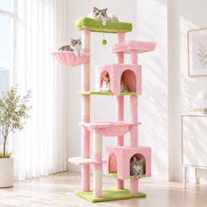 PAWZ Road 8단 대형 고양이 천 캣타워 175CM 튼튼한 cat tower 큰 사이즈 숨숨집+ 해먹+ 스크래쳐 기둥, 1개, 핑크