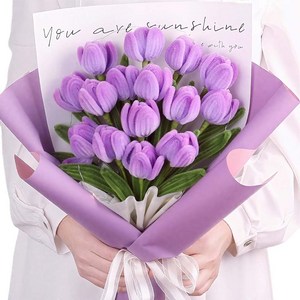 루베이 모루꽃다발 DIY 키트 핸드메이드 영구적인 튤립 꽃다발 400개입, 1세트, 자주색