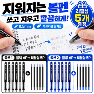 산들가게 쓰고 지우고 하나로 지워지는 볼펜 0.5mm 사라지는 리필심 증정, 1세트, 지워지는 볼펜(블루) 6P