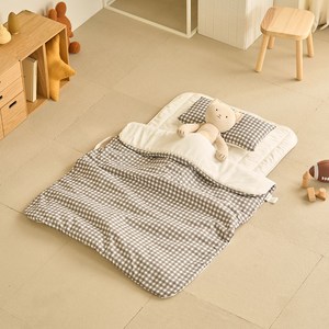 무럭무럭 도톰 포근 체크 낮잠이불 풀세트, 몽실그레이