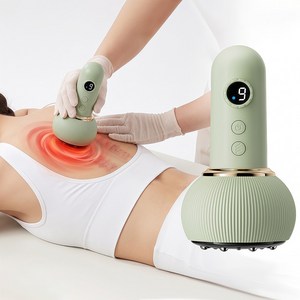 진공 온열 마사지기 무선 온열 흡착식 괄사 마사지기 셀프 바디 안마기 흡입 진공 안마기 9단계 조절, 그린