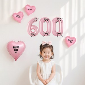 해피제이니 블랙 핑크 숫자 리본 미니하트 하트 기념일 풍선세트(자유레터링), 1세트, 핑크600