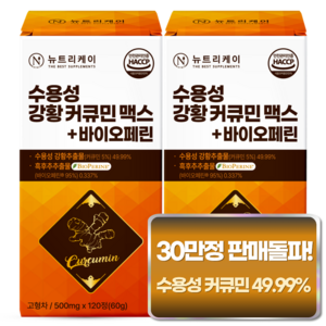 [4개월분] 뉴트리케이 강황 수용성 커큐민 1000 맥스 바이오페린, 2박스, 120정