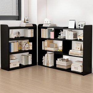 레퓰리 다용도 수납 책장 좌우연장 책꽂이 선반, 블랙, 3단