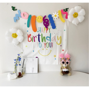 패브릭 데이지꽃 생일 가랜드 파티 배너 세트 기념일 파티용품 해피벌스데이 폭죽 머리띠, 생일 가랜드 세트B, 1세트