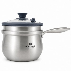 MorkLand 증기밸브 유리뚜껑 찜기포함 304 스텐 3중 저압 이유식 편수냄비, 1개, 은색, 18cm