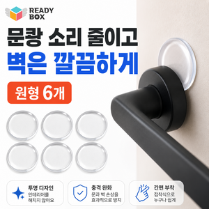 레디박스 문쾅방지 투명 실리콘 도어쿠션 문손잡이 벽보호패드 방문 문콕방지 원형, 6개, 투명색