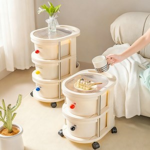 하루꿈 양면 수납 서랍장 다용도 간식 트롤리 서랍형 이동식 수납장, 아이보리, 2단