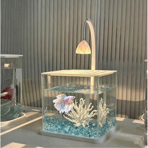 Kingfishe 소형 어항 구피 베타 물고기 키우기 미니 수족관 책상 아크릴 어항세트, 1개, 블루